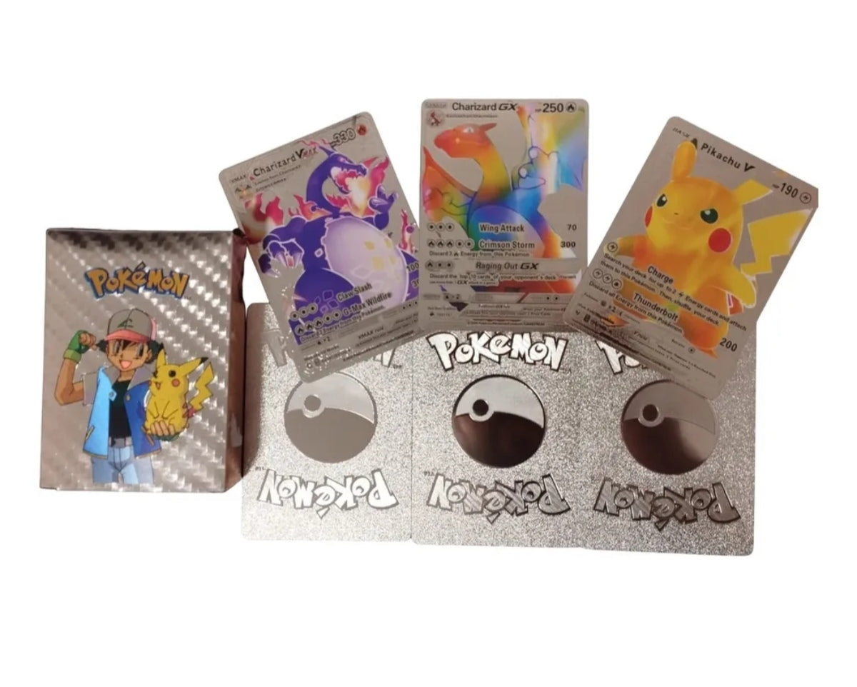 Mazo de 55 cartas Pokémon NEGRAS , PLATEADA, DORADO + álbum transparente para 240 cartas