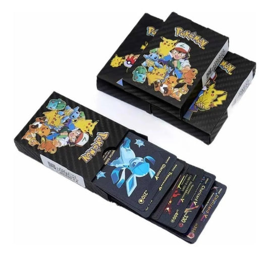Mazo de 55 cartas Pokémon NEGRAS , PLATEADA, DORADO