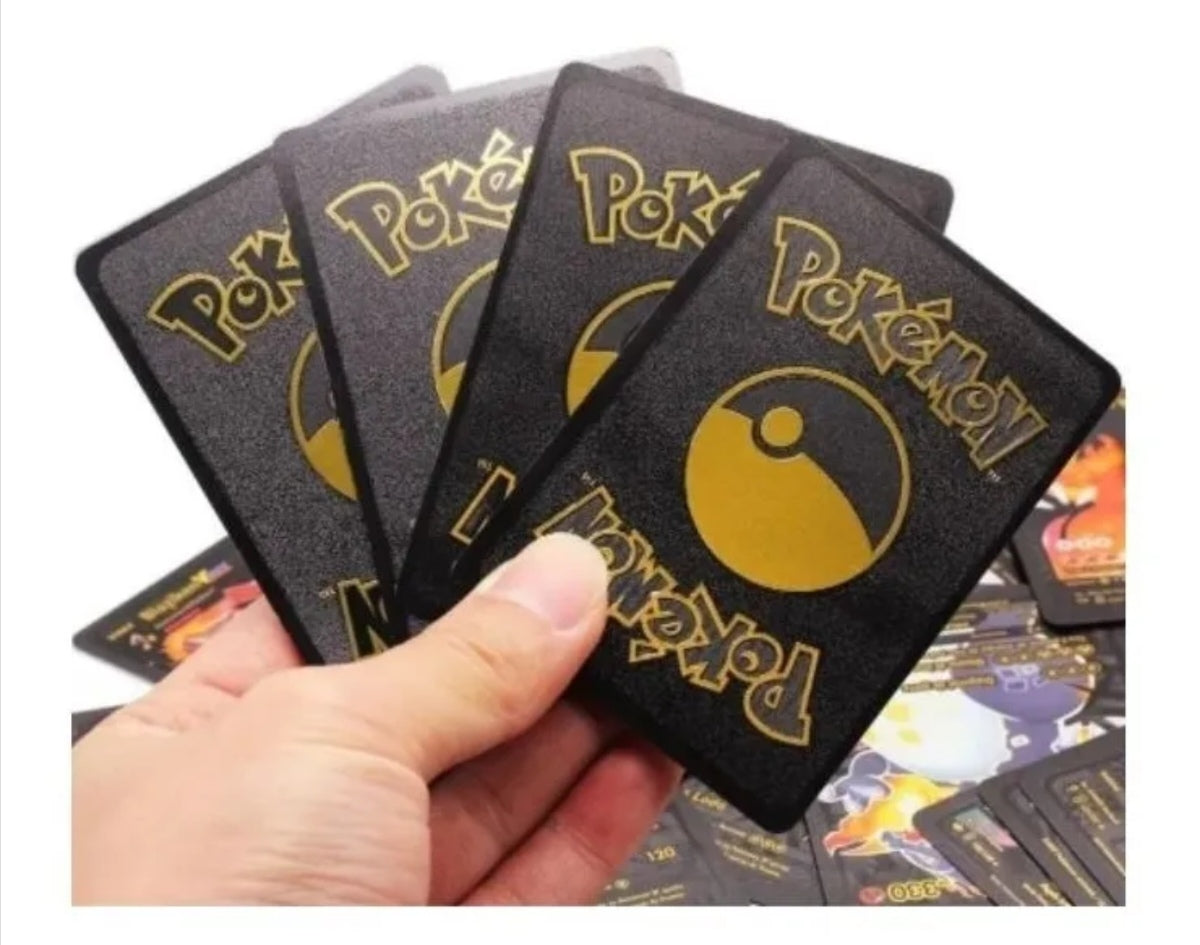 Mazo de 55 cartas Pokémon NEGRAS , PLATEADA, DORADO + álbum transparente para 240 cartas